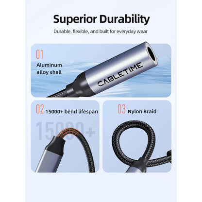 CABLETIME CPA6G USB-C to 3.5mm Audio Adapter | Hi-Fi DAC | Mic & Control Support | Durable Braided Design