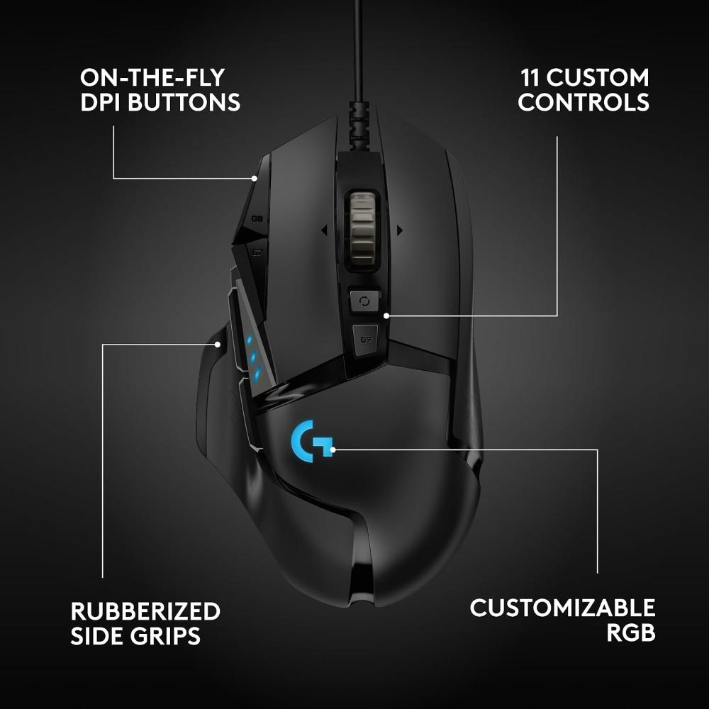 Logitech G502 HERO Wired Gaming Mouse | HERO 25K Sensor | 100–25,600 DPI | 11 Programmable Buttons | LIGHTSYNC RGB | Adjustable Weights | Hyper-Fast Scroll Wheel | USB