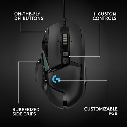 Logitech G502 HERO Wired Gaming Mouse | HERO 25K Sensor | 100–25,600 DPI | 11 Programmable Buttons | LIGHTSYNC RGB | Adjustable Weights | Hyper-Fast Scroll Wheel | USB