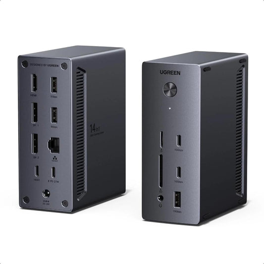 UGREEN 85489 Revodok Pro 14-in-1 USB-C Docking Station | Triple 4K Display | Dual 8K DisplayPort | 100W PD | 10Gbps USB | 170MB/s SD/TF | Gigabit Ethernet