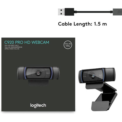 Logitech C920 HD Pro Webcam | Full HD 1080p 30fps | 3MP | Autofocus | Glass Lens | Stereo Microphones | 78° FOV | Auto Light Correction | USB-A | Tripod Ready