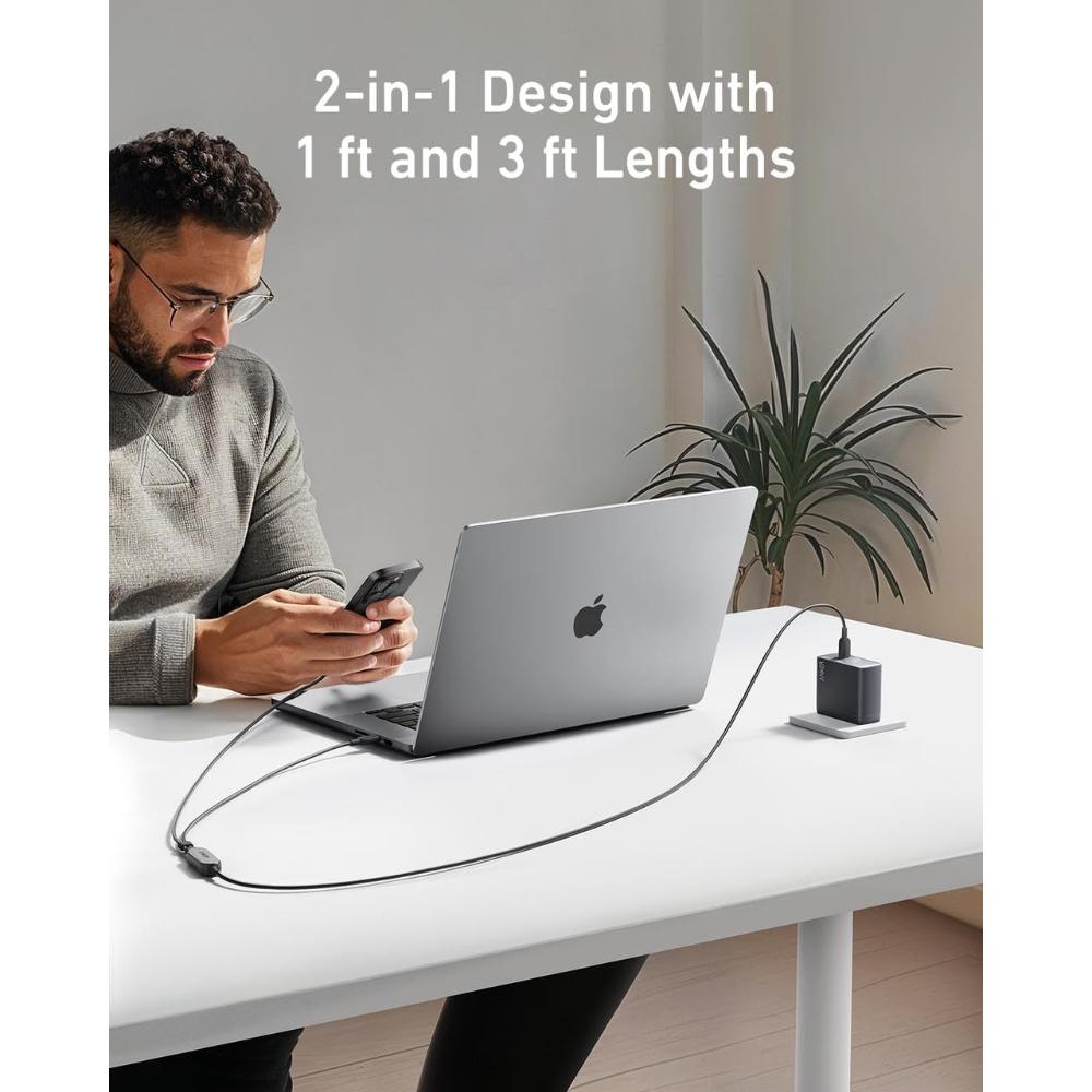 Anker 140W 2-in-1 USB-C to USB-C Cable A8895 | Braided Dual Device Fast Charging Cable