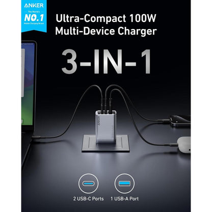 Anker Prime Charger (100W, 3 Ports, GaN) A2688 | Fast Multi-Port USB-C Wall Charger