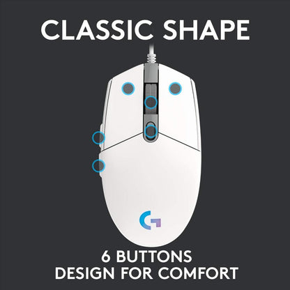 Logitech G102 LIGHTSYNC Wired Gaming Mouse | 8000 DPI | 6 Programmable Buttons | 1000Hz Report Rate | LIGHTSYNC RGB | 85g Lightweight Design | 2.1m Cable