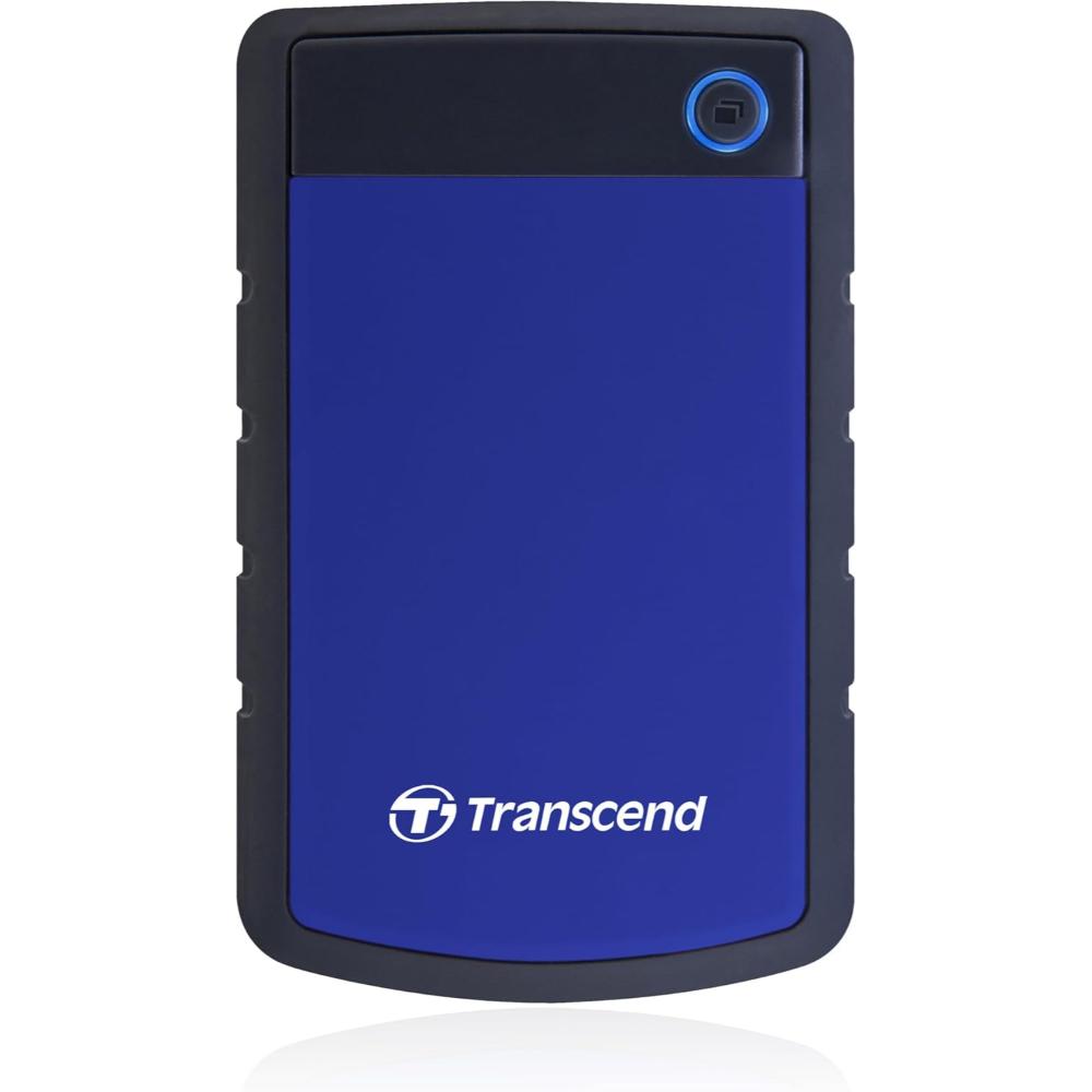 Transcend StoreJet 25H3 | Rugged Portable External Hard Drive | USB 3.1 Gen 1, Anti-Shock, One-Touch Backup (1TB / 2TB / 4TB)