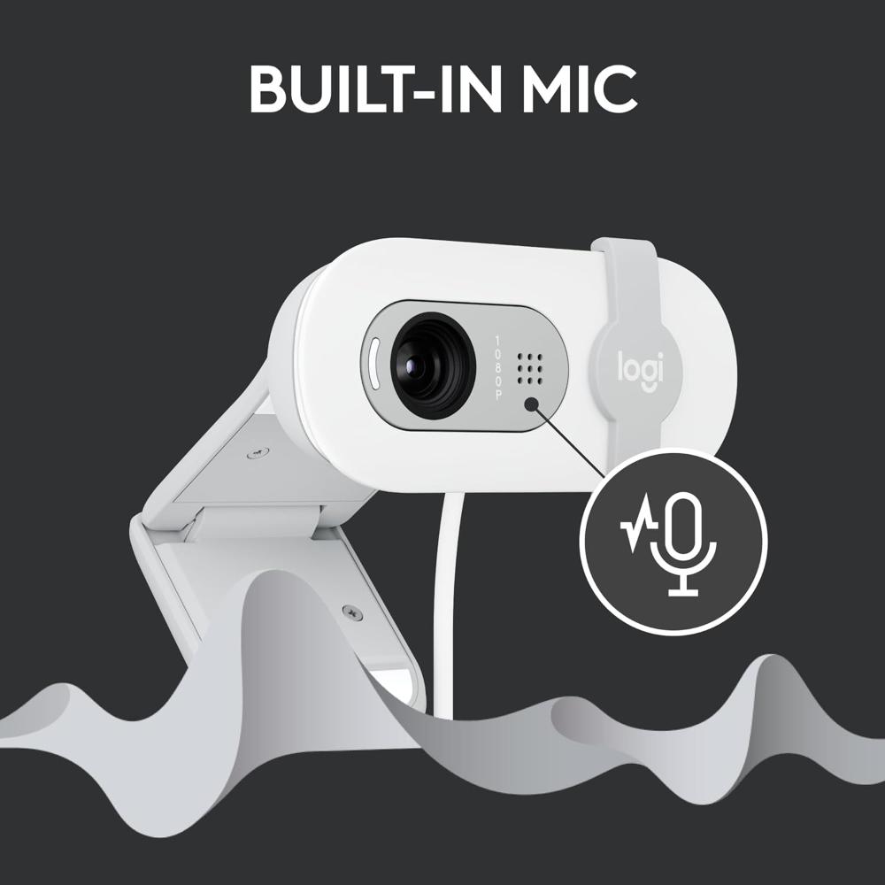Logitech Brio 100 Full HD Webcam | 1080p 30fps | 2MP Camera | RightLight 2 Auto-Light Balance | Built-in Mic | Privacy Shutter | USB-A | 58° FOV