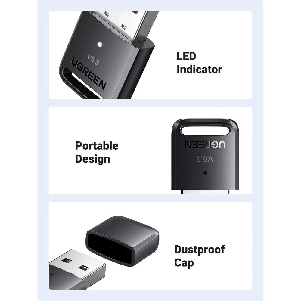 UGREEN 90225 | USB Bluetooth 5.3 Adapter | Wireless Dongle for PC | Low Latency | Plug & Play