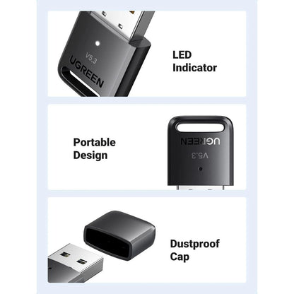 UGREEN 90225 | USB Bluetooth 5.3 Adapter | Wireless Dongle for PC | Low Latency | Plug & Play