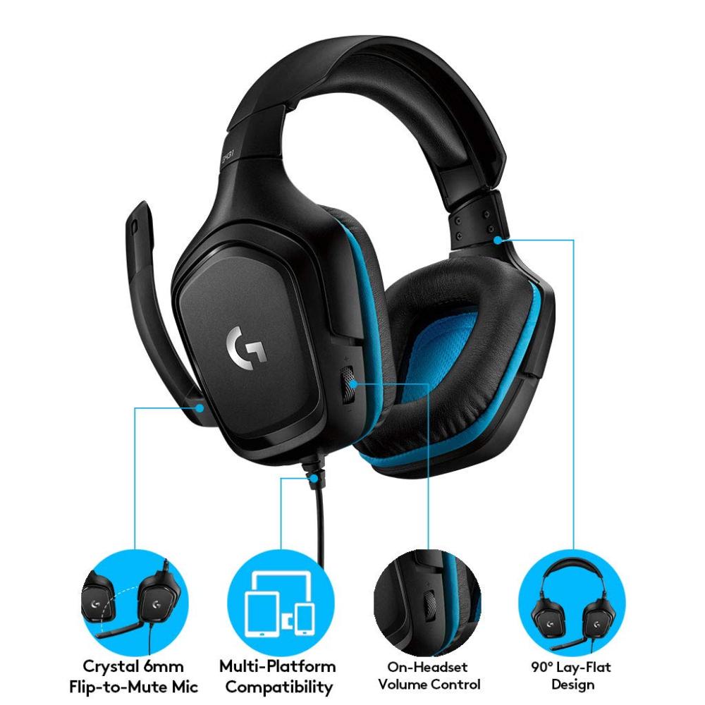 Logitech G431 Wired Gaming Headset | 50mm Drivers | DTS Headphone:X 2.0 Surround Sound | 6mm Flip-to-Mute Mic | 3.5mm + USB Connectivity | PC, PS4, Xbox & Switch