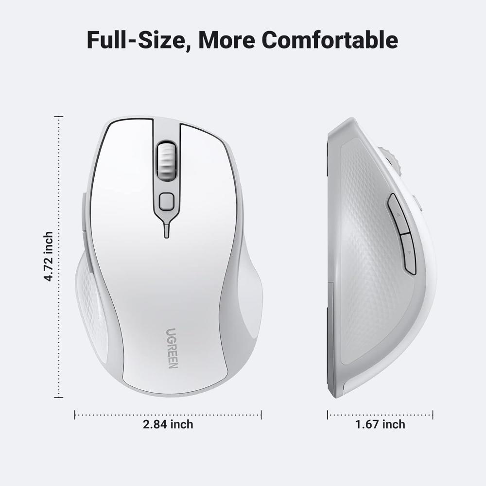 UGREEN Wireless Mouse | Ergonomic Bluetooth 5.0 + 2.4G Cordless (Dual Mode, 4000 DPI, Silent, 5 Buttons)