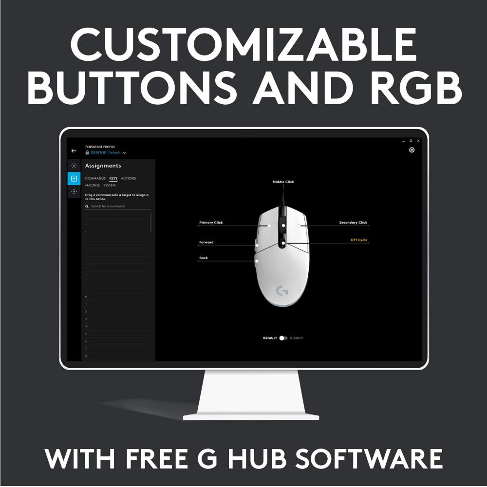 Logitech G102 LIGHTSYNC Wired Gaming Mouse | 8000 DPI | 6 Programmable Buttons | 1000Hz Report Rate | LIGHTSYNC RGB | 85g Lightweight Design | 2.1m Cable