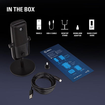 Elgato Wave:3 USB Condenser Microphone | 24-bit/96kHz | Clipguard Anti-Distortion | Streaming & Podcast Mic