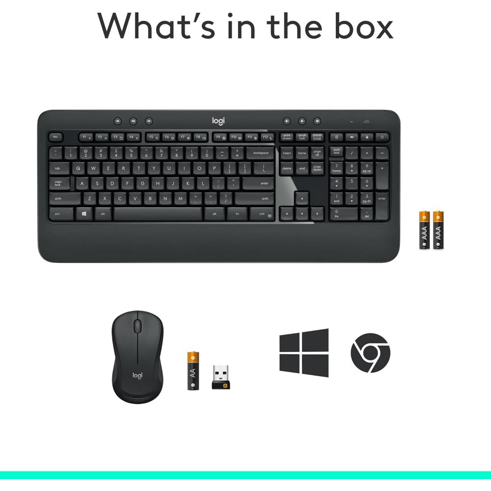 Logitech MK540 Advanced Wireless Keyboard & Mouse Combo | Full-Size Keyboard | Wireless USB Receiver | Comfortable Typing