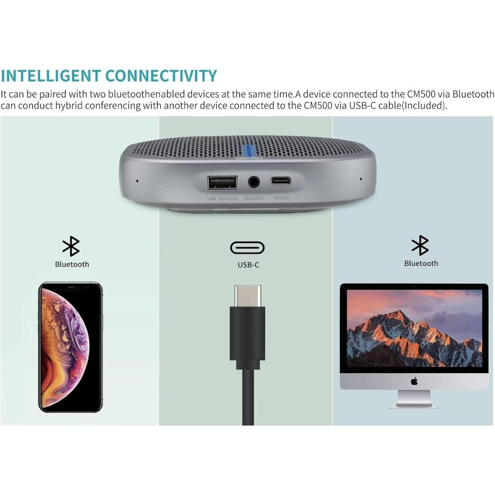 Rapoo CM500 | Bluetooth Speakerphone | 360° Voice Pickup, 4-Mic Array, USB & BT 5.0, 24H Battery