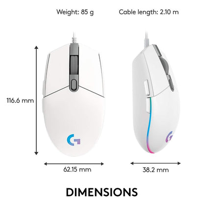 Logitech G102 LIGHTSYNC Wired Gaming Mouse | 8000 DPI | 6 Programmable Buttons | 1000Hz Report Rate | LIGHTSYNC RGB | 85g Lightweight Design | 2.1m Cable