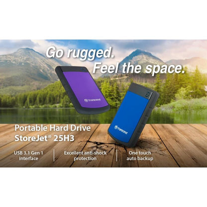 Transcend StoreJet 25H3 | Rugged Portable External Hard Drive | USB 3.1 Gen 1, Anti-Shock, One-Touch Backup (1TB / 2TB / 4TB)