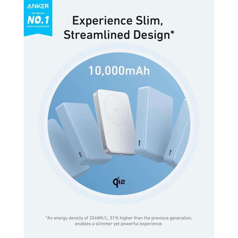 Anker MagGo Power Bank (10K, Slim) A1664 | 10000mAh 15W Qi2 Magnetic Wireless Power Bank