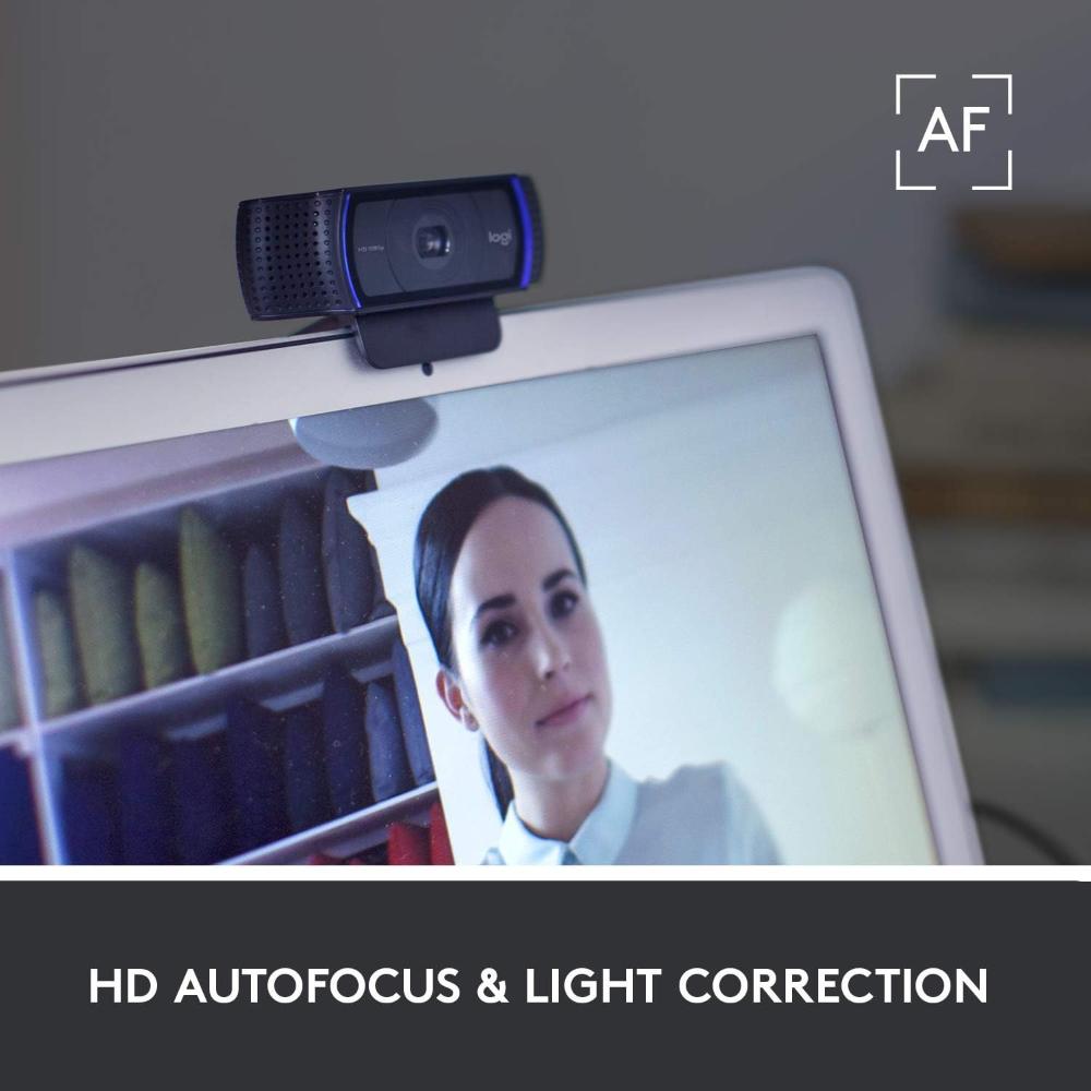 Logitech C920 HD Pro Webcam | Full HD 1080p 30fps | 3MP | Autofocus | Glass Lens | Stereo Microphones | 78° FOV | Auto Light Correction | USB-A | Tripod Ready