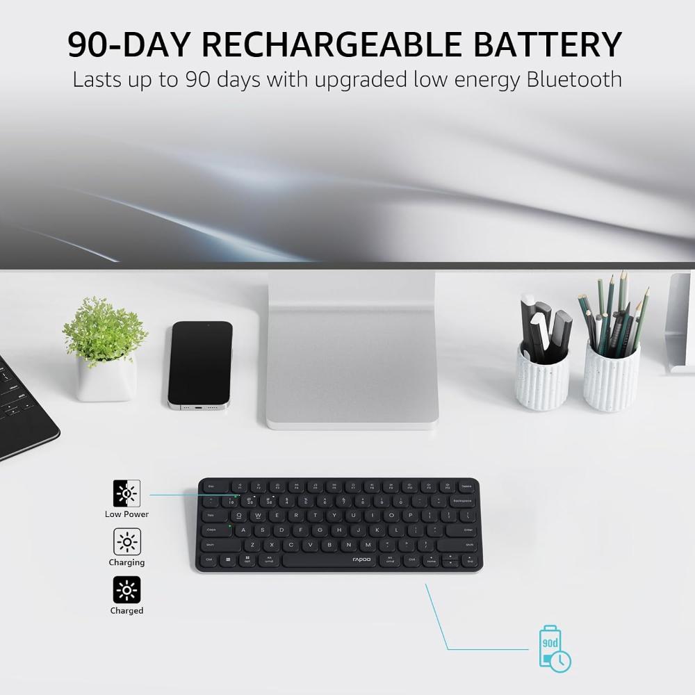 Rapoo E9050L | Ultra-Slim Multi-Mode Wireless Keyboard – Dark Grey