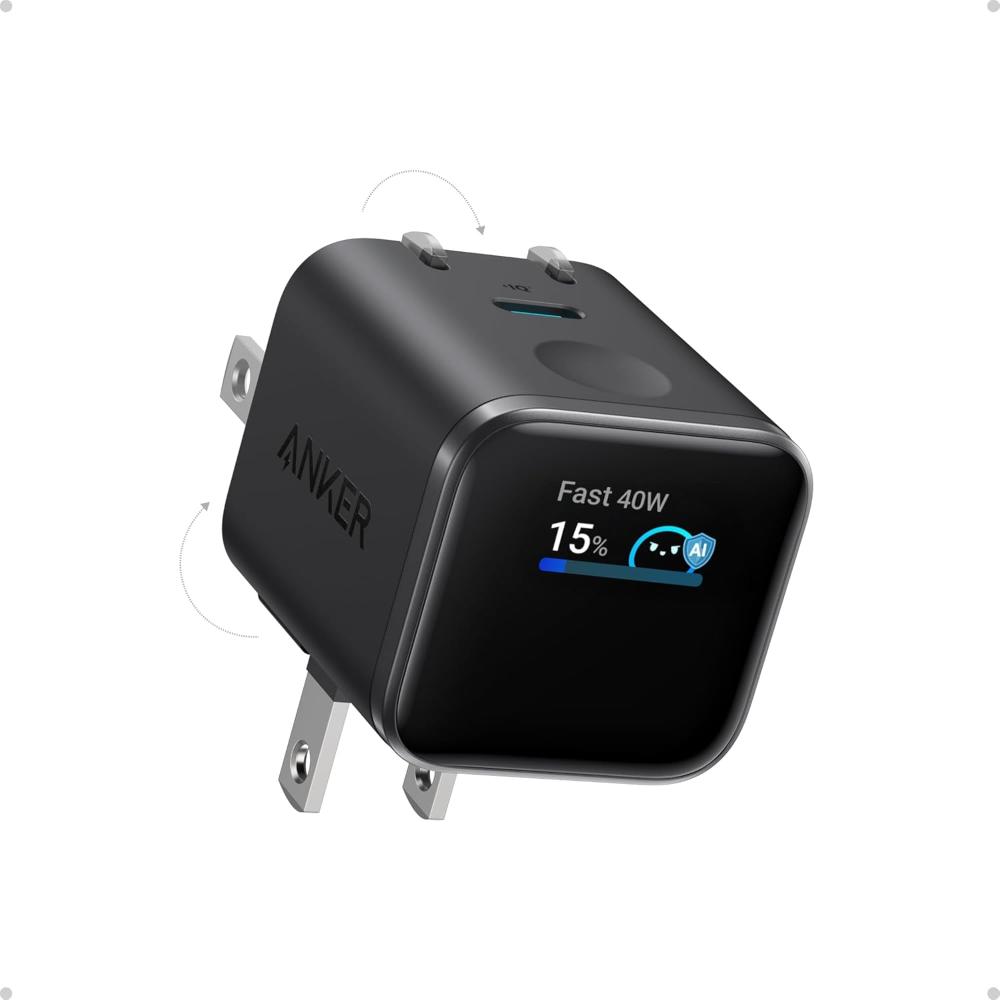 Anker Nano Charger (45W, Smart Display, 180° Foldable) A121D | Compact Fast Wall Charger with LED Display