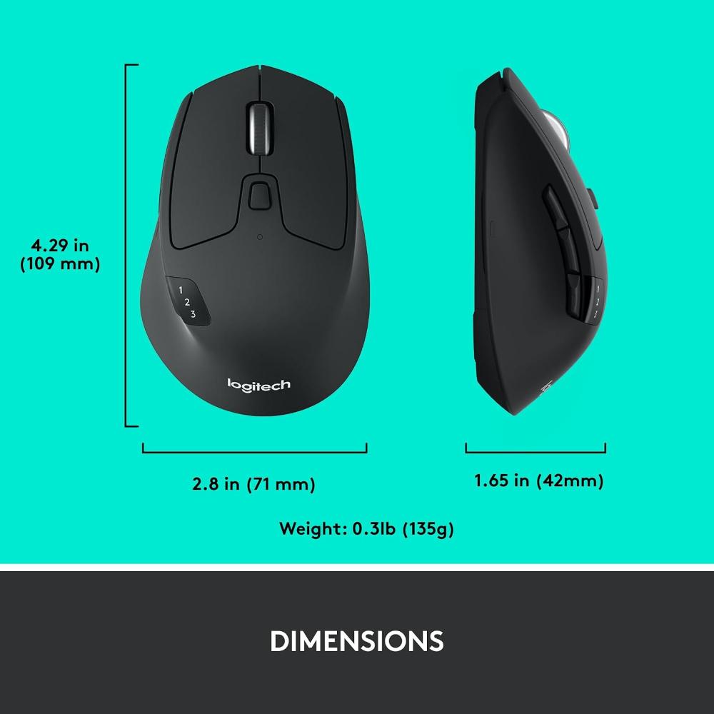 Logitech M720 Triathlon Multi-Device Wireless Mouse | Hyper-Fast Scrolling | 8 Buttons | 3-Device Easy-Switch | Bluetooth & Unifying Receiver