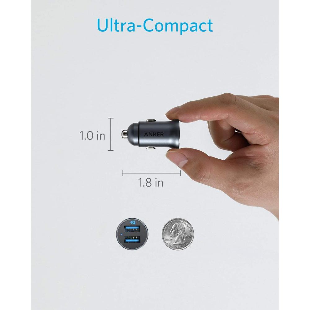 Anker 320 Car Charger (24W II) PowerDrive 2 Alloy A2727 | Dual USB Mini Aluminum Car Charger