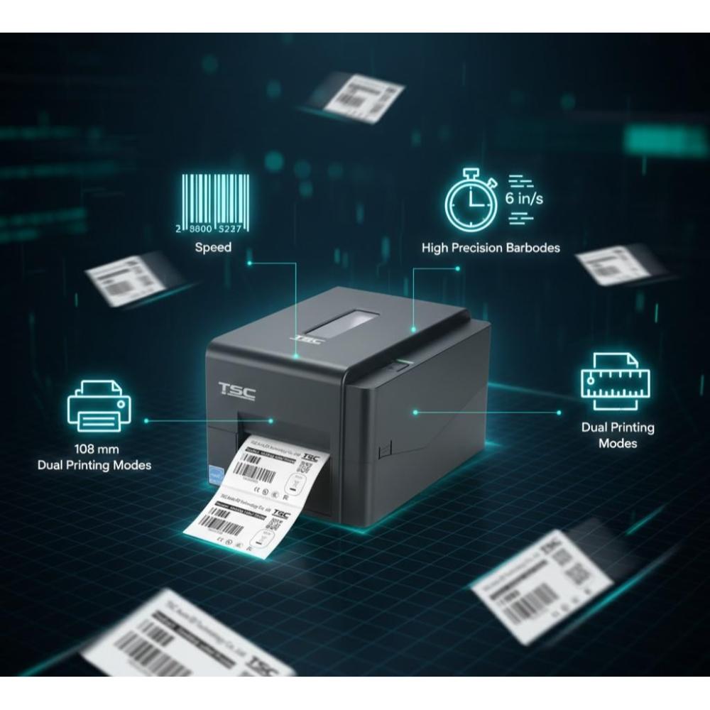 TSC TE244 Barcode Label Printer | 4" Desktop | 203 DPI | Thermal Transfer & Direct Thermal | USB