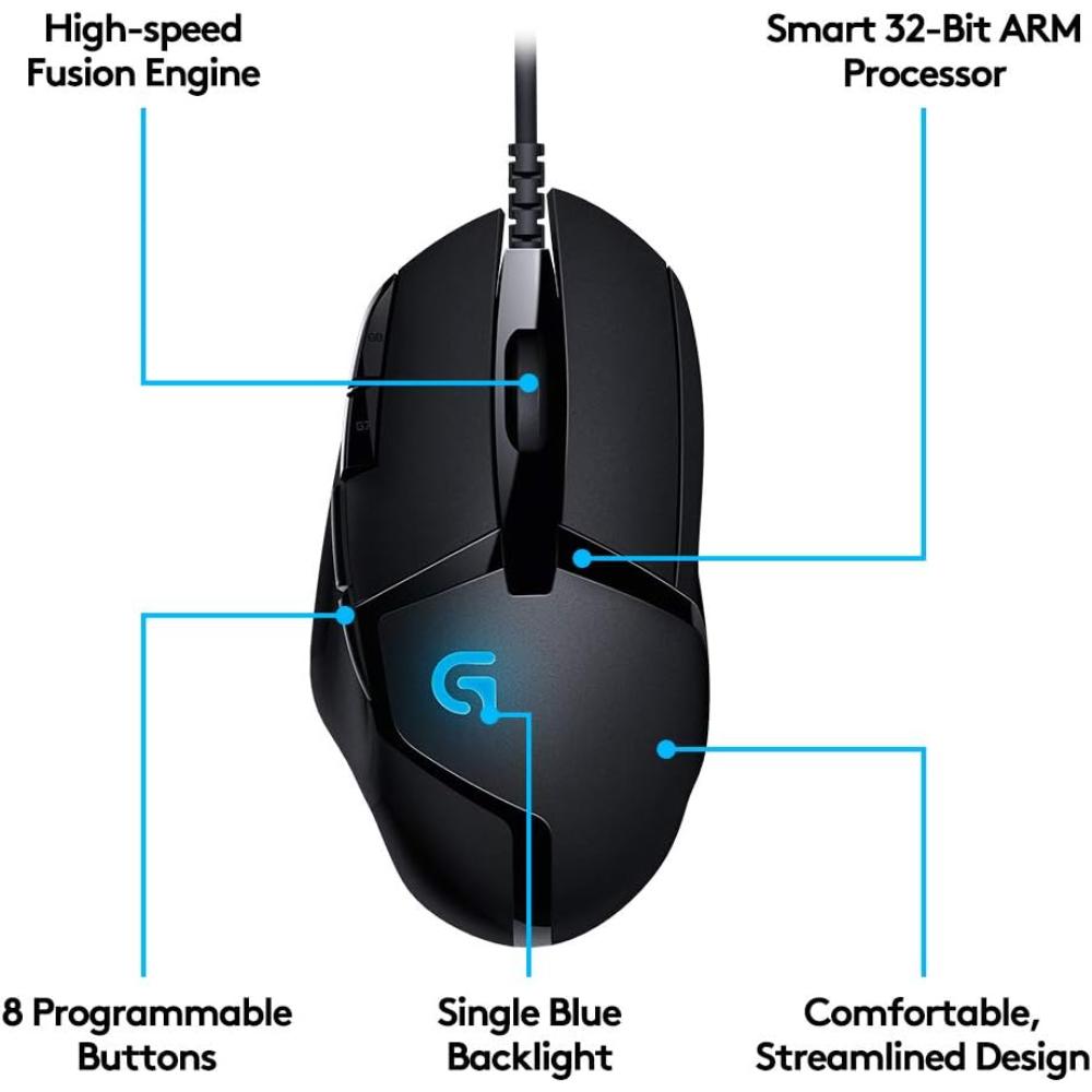 Logitech G402 Hyperion Fury Ultra-Fast FPS Gaming Mouse | Fusion Engine Sensor | 240–4000 DPI | 8 Programmable Buttons | 1ms Report Rate | 500+ IPS | 2.1m Cable