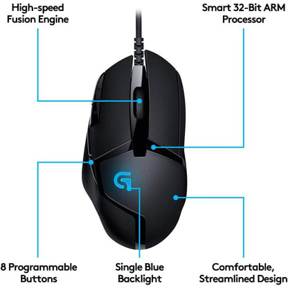 Logitech G402 Hyperion Fury Ultra-Fast FPS Gaming Mouse | Fusion Engine Sensor | 240–4000 DPI | 8 Programmable Buttons | 1ms Report Rate | 500+ IPS | 2.1m Cable