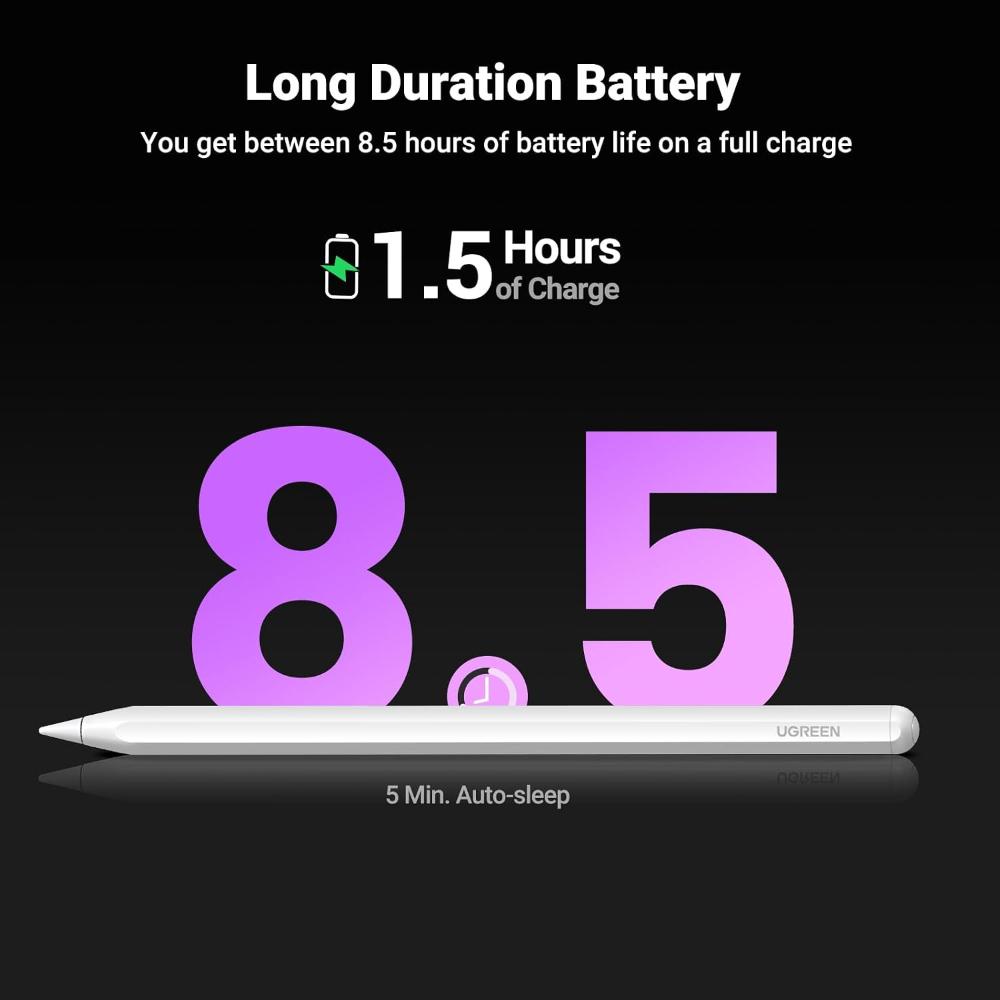 UGREEN LP653 15910 Wireless Charging Smart Stylus Pen for iPad | Magnetic Charging | Tilt Sensitivity | Palm Rejection | 9-Hour Battery | 1.5mm Nib