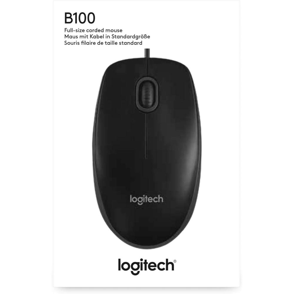 Logitech B100 Optical USB Wired Mouse | 800 DPI | 3 Buttons | Ambidextrous Design | Plug & Play | Windows, macOS & Linux