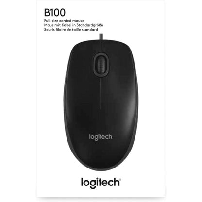 Logitech B100 Optical USB Wired Mouse | 800 DPI | 3 Buttons | Ambidextrous Design | Plug & Play | Windows, macOS & Linux