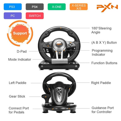 PXN V3 Pro Racing Wheel | 180° Steering Wheel with Pedals | PC, PS4, PS3, Xbox & Switch