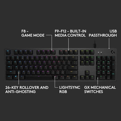 Logitech G512 Carbon LIGHTSYNC RGB Mechanical Gaming Keyboard | GX Mechanical Switches | 104 Keys | USB Passthrough | Aluminum Alloy | 1ms Report Rate