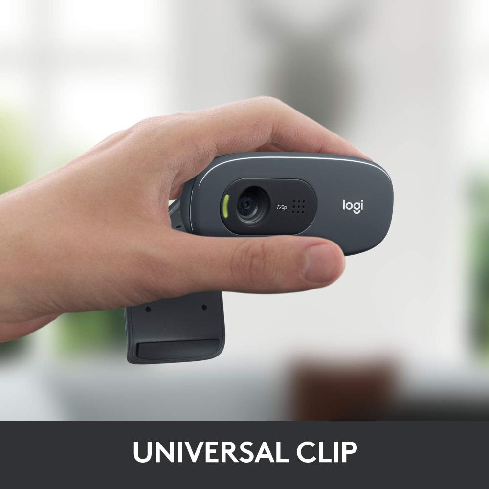 Logitech C270 HD Webcam | 720p 30fps | 0.9MP | Auto Light Correction | Noise-Reducing Mono Mic | 55° FOV | Fixed Focus