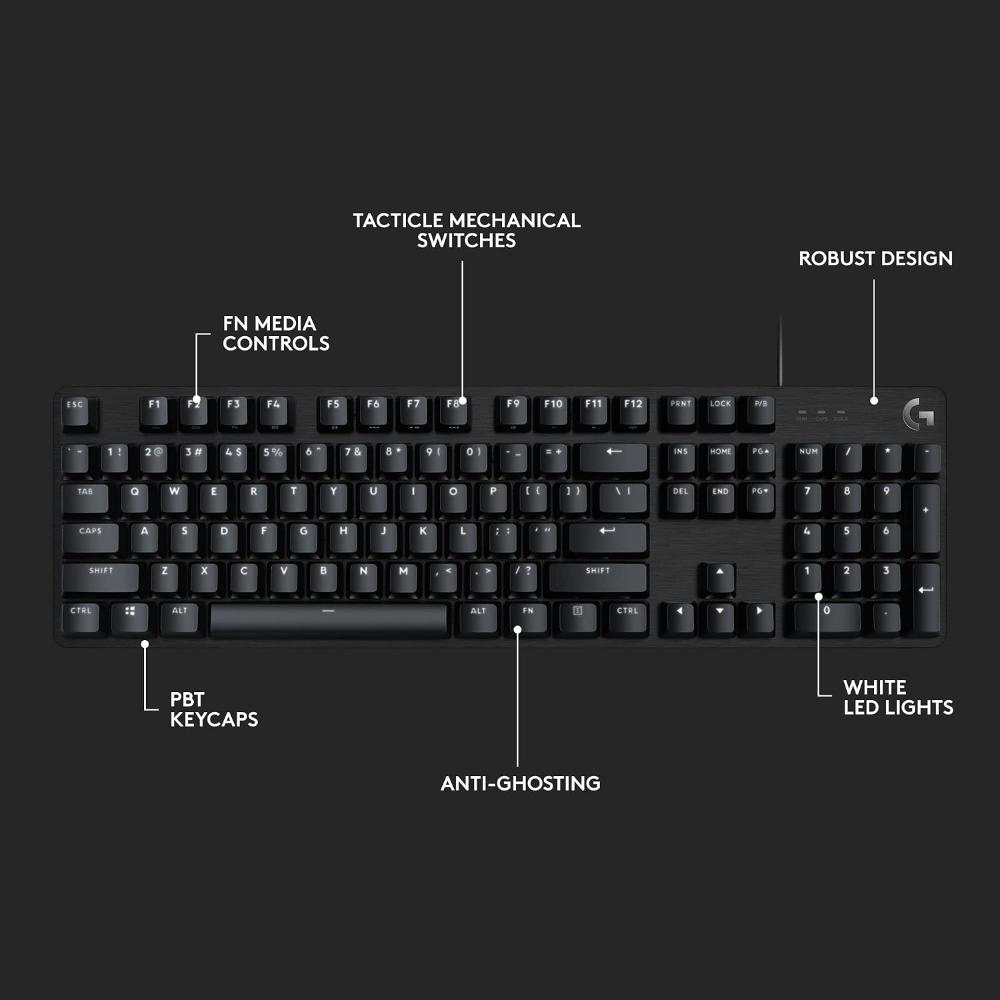 Logitech G413 SE Wired Gaming Keyboard | Tactile Mechanical Switches | PBT Keycaps | 6-Key Rollover Anti-Ghosting | White LED Backlighting | Full-Size Layout | USB