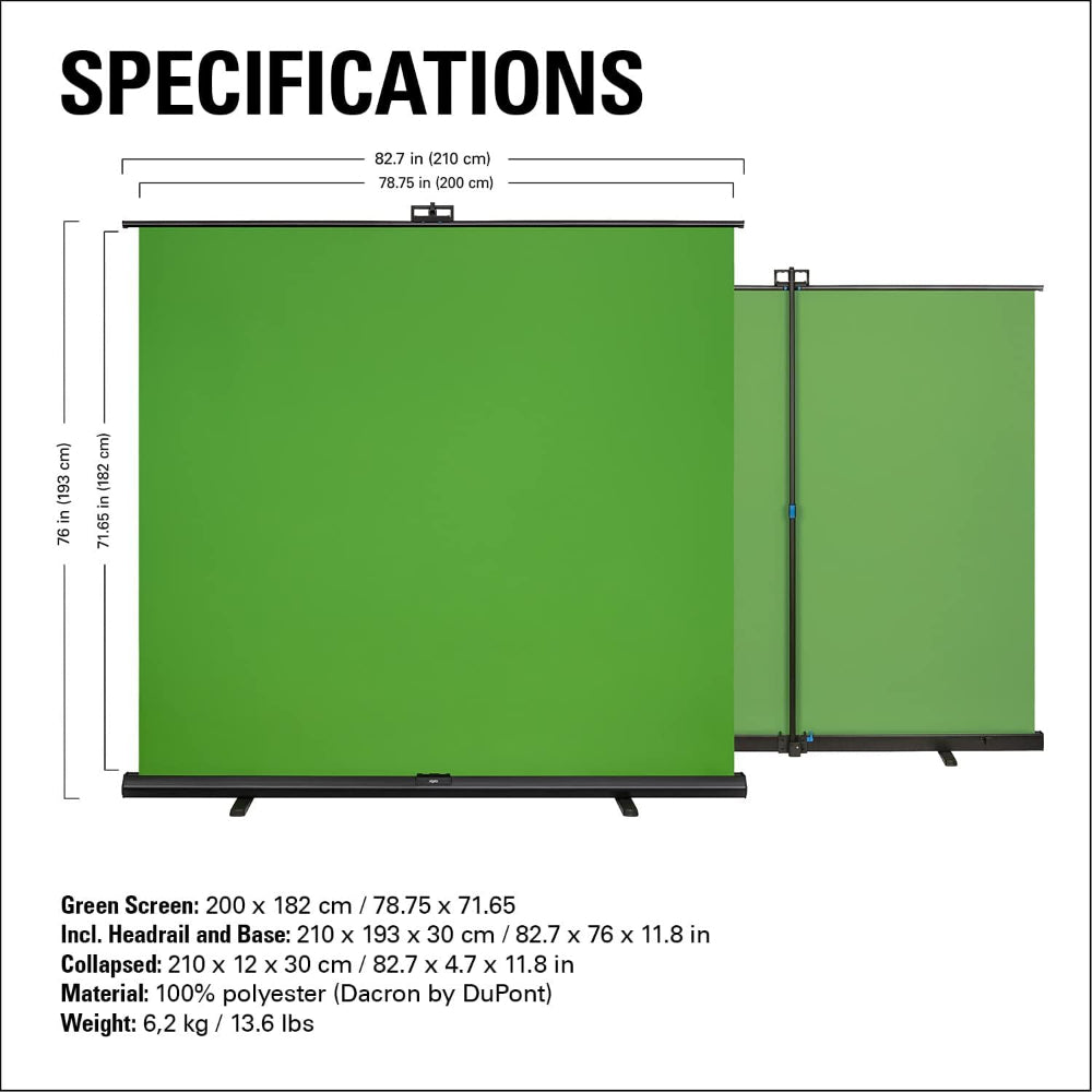 Elgato Green Screen XL | Extra-Wide Chroma Key Panel | 200×182 cm | Portable Collapsible Backdrop