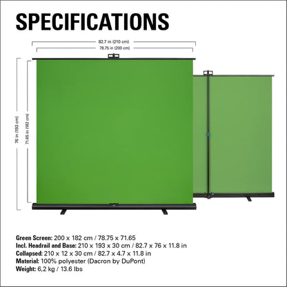 Elgato Green Screen XL | Extra-Wide Chroma Key Panel | 200×182 cm | Portable Collapsible Backdrop