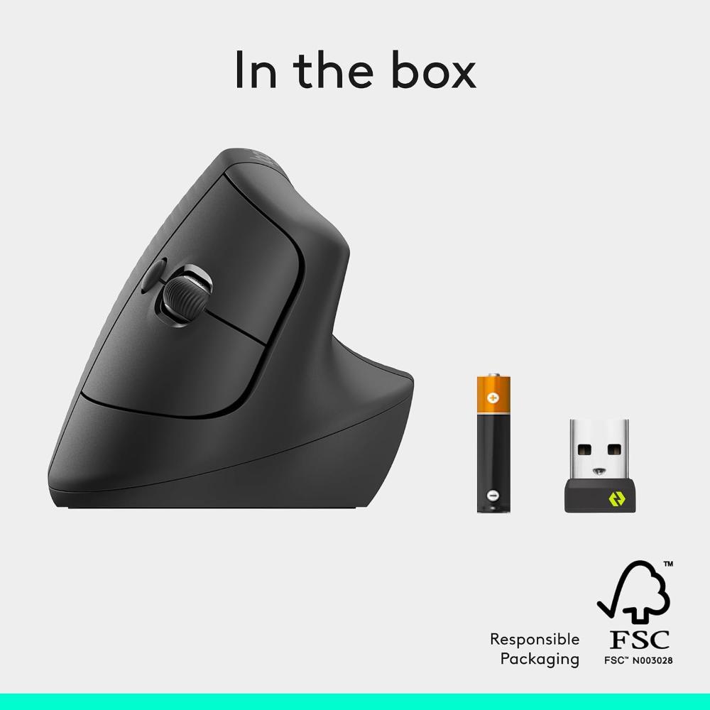 Logitech Lift Vertical Ergonomic Wireless Mouse | 57° Ergonomic Design | Bluetooth + Logi Bolt USB | 4000 DPI | SilentTouch | 24-Month Battery