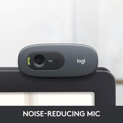 Logitech C270 HD Webcam | 720p 30fps | 0.9MP | Auto Light Correction | Noise-Reducing Mono Mic | 55° FOV | Fixed Focus