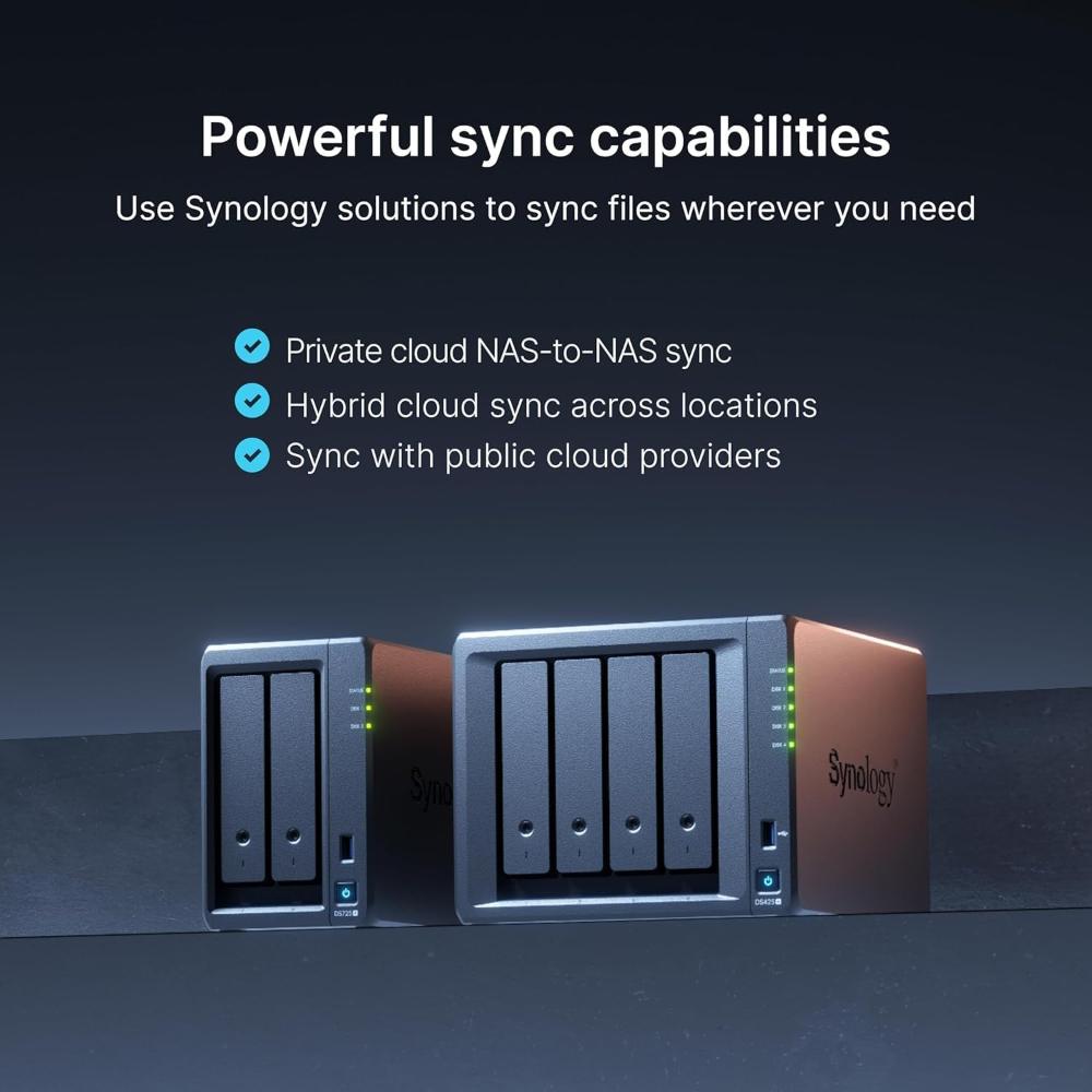 Synology DiskStation DS425+ | 4-Bay NAS Storage Solution | Intel Celeron Quad-Core | 2.5GbE | M.2 NVMe Cache Support