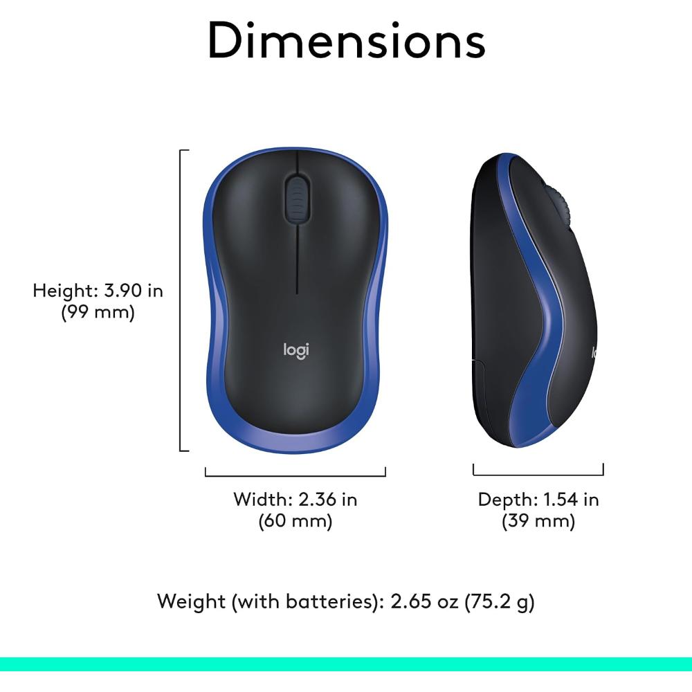 Logitech M185 Wireless Mouse | 2.4GHz Wireless | 1000 DPI Optical Tracking | 3 Buttons | 10m Range | 1-Year Battery | USB Nano Receiver