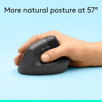 Logitech Lift Vertical Ergonomic Wireless Mouse | 57° Ergonomic Design | Bluetooth + Logi Bolt USB | 4000 DPI | SilentTouch | 24-Month Battery