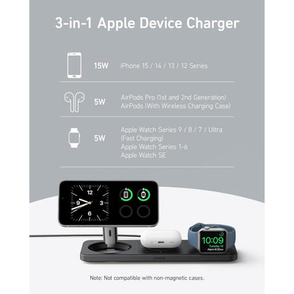 Anker MagGo Wireless Charging Station A25M1 | 3-in-1 Qi2 Magnetic Wireless Charger