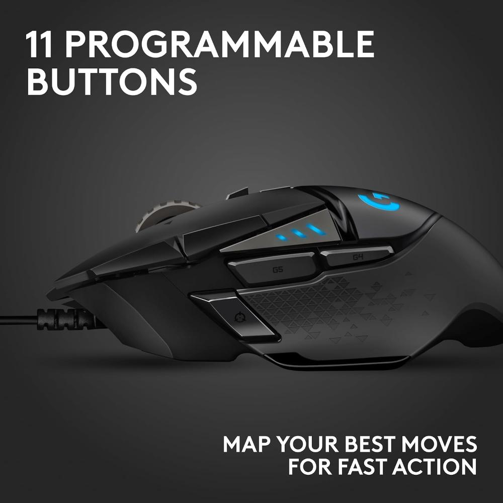 Logitech G502 HERO Wired Gaming Mouse | HERO 25K Sensor | 100–25,600 DPI | 11 Programmable Buttons | LIGHTSYNC RGB | Adjustable Weights | Hyper-Fast Scroll Wheel | USB