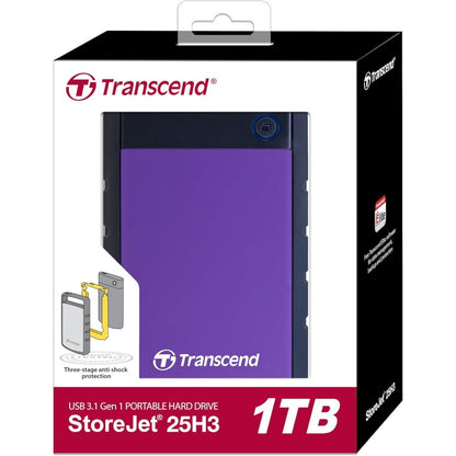 Transcend StoreJet 25H3 | Rugged Portable External Hard Drive | USB 3.1 Gen 1, Anti-Shock, One-Touch Backup (1TB / 2TB / 4TB)