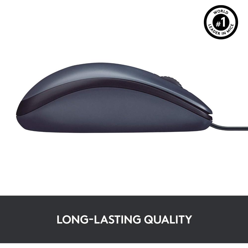 Logitech B100 Optical USB Wired Mouse | 800 DPI | 3 Buttons | Ambidextrous Design | Plug & Play | Windows, macOS & Linux