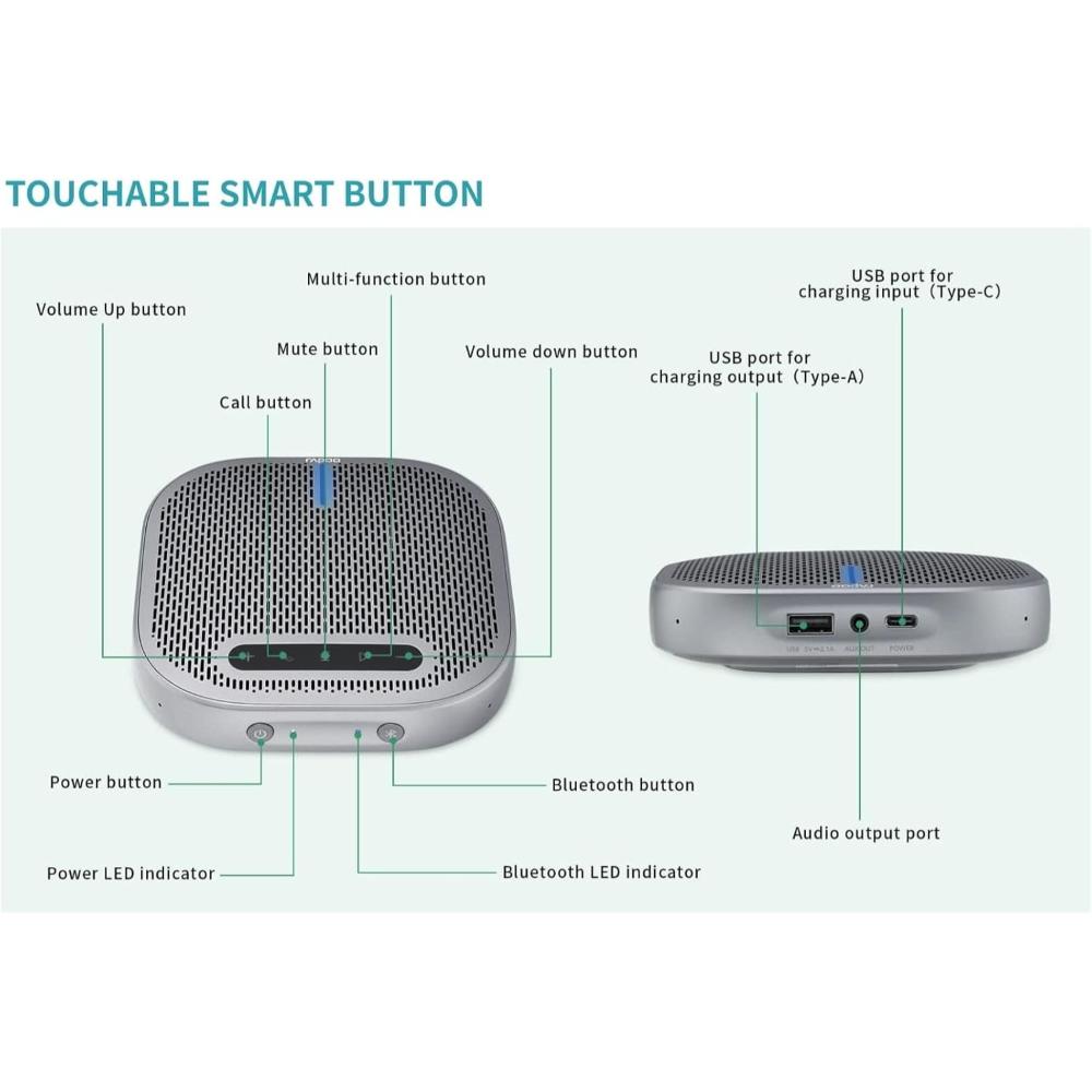 Rapoo CM500 | Bluetooth Speakerphone | 360° Voice Pickup, 4-Mic Array, USB & BT 5.0, 24H Battery