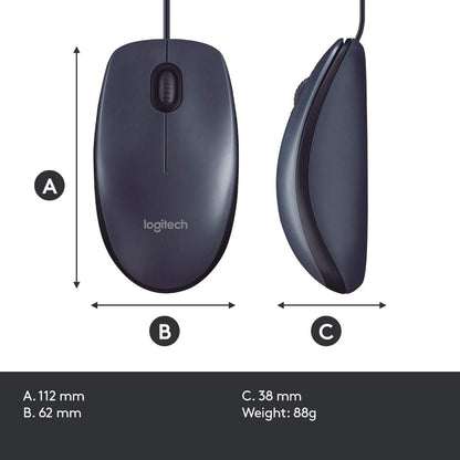 Logitech B100 Optical USB Wired Mouse | 800 DPI | 3 Buttons | Ambidextrous Design | Plug & Play | Windows, macOS & Linux