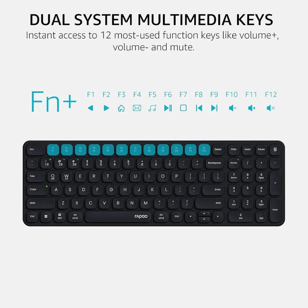 Rapoo 9360M Wireless Keyboard and Mouse Combo | E9310M Blade-Series 99-Key Keyboard | M300G Silent Mouse | 4-Device Connectivity | Black